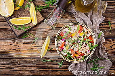 White bean cannellini salad. Vegan salad. Diet menu. Stock Photo