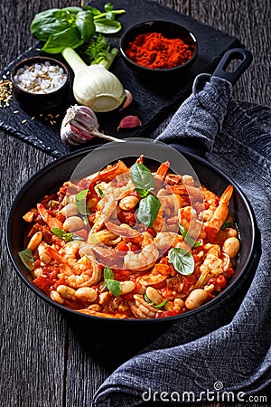 White Bean, Tomato, Fennel and Shrimp Dinner Stock Photo