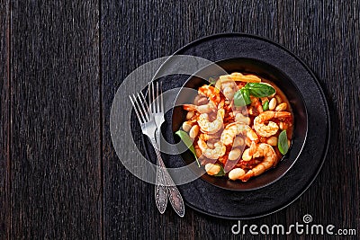 White Bean, Tomato, Fennel and Shrimp Dinner Stock Photo