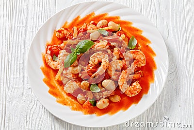 White Bean, Tomato, Fennel and Shrimp Dinner Stock Photo