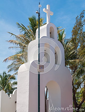 White Beautiful Catholic Church in the center of Playa del Carme Editorial Stock Photo