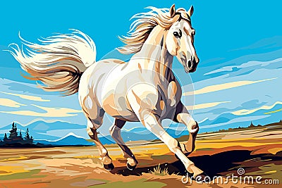 white beautiful horse gallops AI generated Vector Illustration