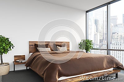 White bedroom, brown bed Stock Photo