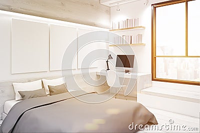 White bedroom with picture gallery, corner, toned Stock Photo