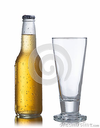 White beer bottle and glass Stock Photo