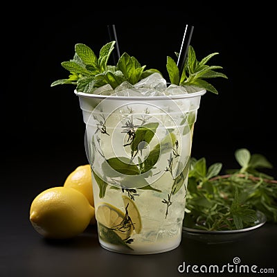 Refreshing Vodka Tonic Mockup With Fresh Mint And Lemon Stock Photo