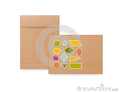 White, beige and brown paper envelopes. Realistic mockup for letter or invitation cards Vector Illustration