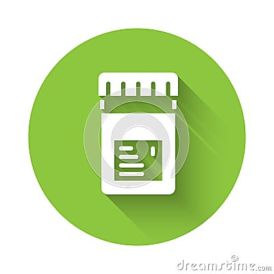 White Biologically active additives icon isolated with long shadow. Green circle button. Vector Vector Illustration