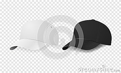 White and black baseball cap icon set. Design template closeup in vector. Mock-up for branding and advertise on Vector Illustration