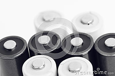 White And Black Batteries Closeup Stock Photo