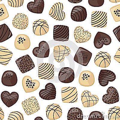 White and black chocolate sweets decorated with confectionery cream. Vector seamless pattern Vector Illustration