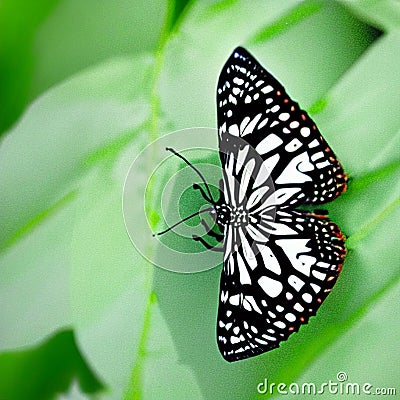 White and black exotic colorful butterfly, AI generated art Stock Photo