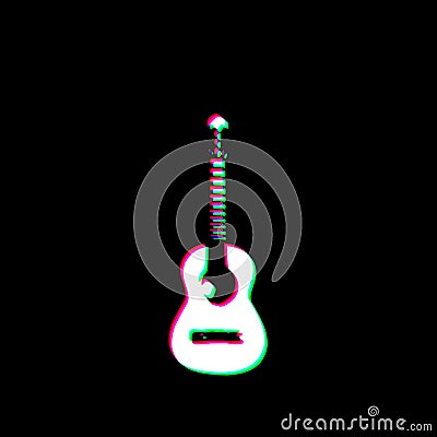 White Black Guitar Acoustic Musical Instrument Grudge Scratched Dirty Punk Style Print Culture Symbol Shape Graphic Red Green Cartoon Illustration