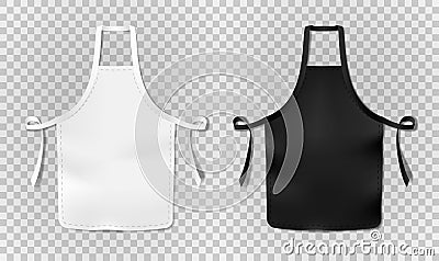 White and black kitchen chef apron isolated on transparent background. Protective realistic apron for cooking or baker Vector Illustration