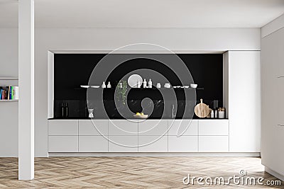 White and black kitchen, countertops and column Stock Photo