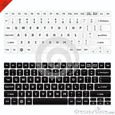 White and black laptop computer wireless keyboards Vector Illustration