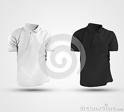 White and black polo mockup 3D rendering, trendy casual mens t-shirt, isolated on background Stock Photo