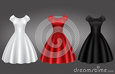 White, black and red retro woman cocktail dress Vector Illustration