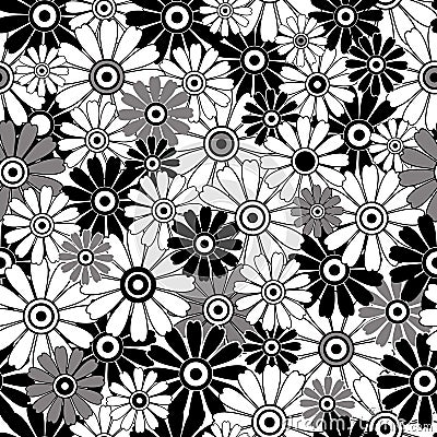 White-black repeating floral pattern Vector Illustration