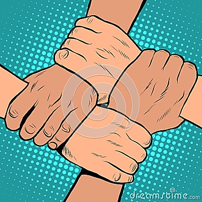 White black solidarity handshake stop racism pop art retro style Vector Illustration