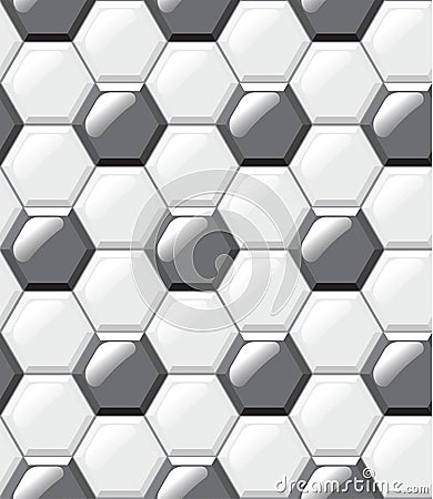 White and black tiles floor, hexagons, realistic seamless pattern Vector Illustration