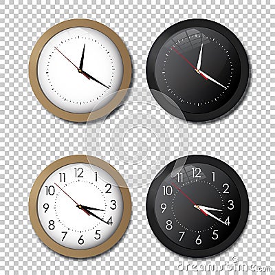 White and black wall office clock icon set. showing five minutes to twelve. For new year concept. Vector Illustration