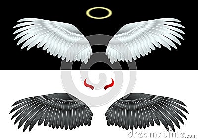 White and Black Wings Angel Vector Illustration