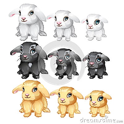 White, black, yellow fluffy Bunny isolated. Vector Vector Illustration