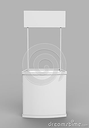 White blank advertising POS POI PVC Promotion counter booth, Retail Trade Stand Isolated on the white background. Mock Up Template Stock Photo
