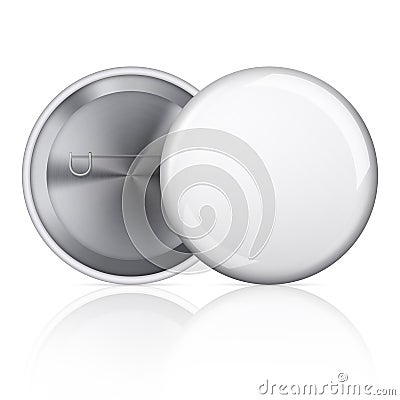 White blank badging round button badge isolated realistic vector template. Universal mockup of white badge. Vector Illustration