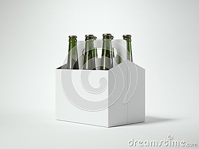 White blank beer packaging with green bottles. 3d rendering Stock Photo