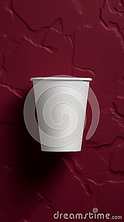 White blank, medium Takeaway paper, carton or cardboard coffee cup,burgundy background Stock Photo