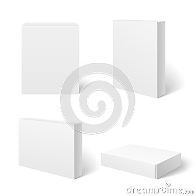 White blank cardboard package box in different positions. Vector template Vector Illustration