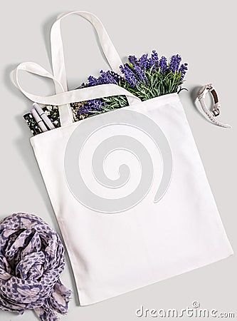 White blank cotton eco tote bag, design mockup. Stock Photo