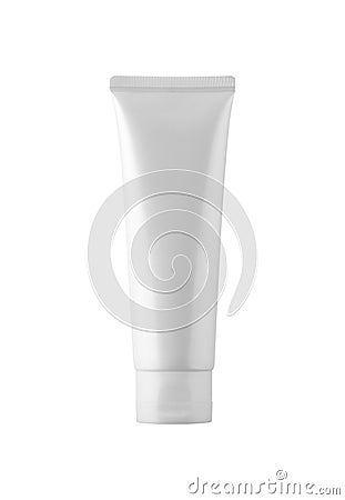 White blank cream tube mockup isolated on white background Stock Photo