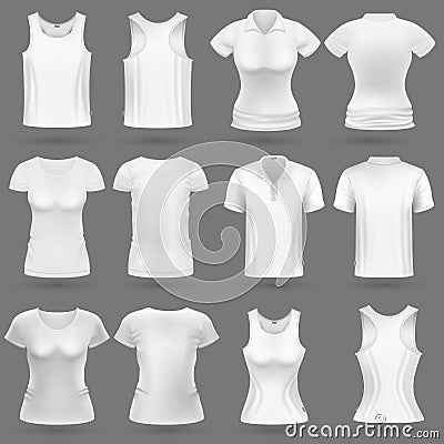 White blank 3d t-shirt vector templates for man and woman fashion design Vector Illustration