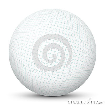 White Blank 3D Vector Sphere with Mapped Squared Paper Texture - Empty Clean Ball Template Stock Photo