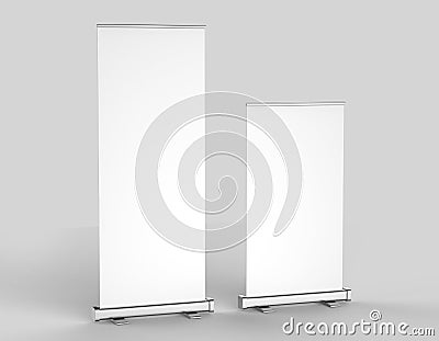 White blank empty high resolution Business Roll Up and Standee Banner display mock up Template for your Design Presentation. 3d r Stock Photo