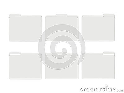 White blank file folder with cut tab divider. Empty and with paper sheets inside. Mockup. Tabbed document holder mock-up Vector Illustration