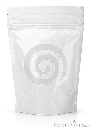 White blank foil or plastic sachet with valve and seal Stock Photo