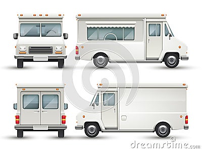 White blank food car, commercial truck isolated Vector Illustration