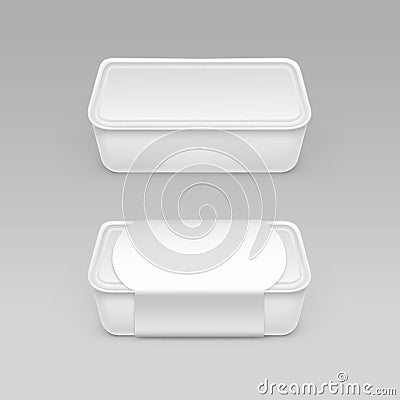 White Blank Food Plastic Box Container for Mayonnaise, Margarine, Cheese, Ice cream with Label Isolated on Background Vector Illustration