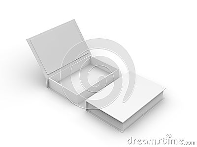 White blank hard cardboard rectangular book box mock up template, 3d illustration. Cartoon Illustration