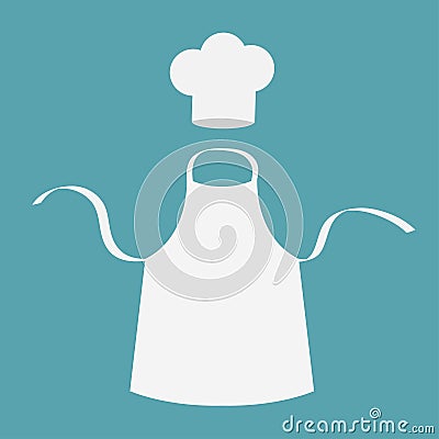 White blank kitchen cotton apron. Chef hat. Uniform Vector Illustration