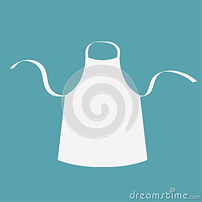 White blank kitchen cotton apron. Uniform for cook chef or baker. Cooking icon. Menu card template. Flat design. Blue background. Vector Illustration