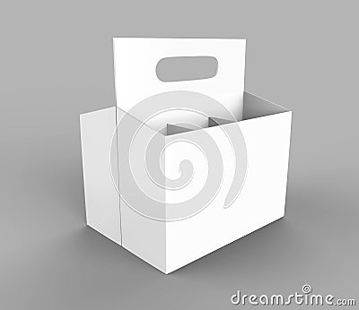 White blank 6 pack beer packaging on grey floor. 3d rendering Stock Photo