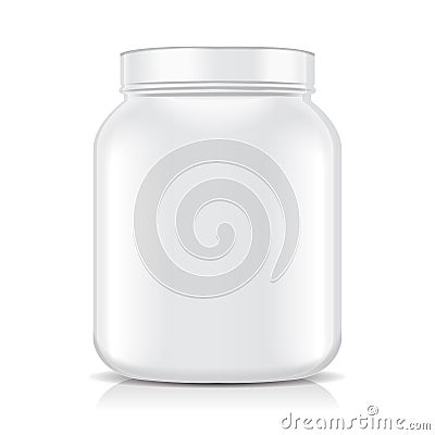 White Blank Plastic Jar isolated on white background. Sport Nutrition, Whey Protein or Gainer Vector Illustration