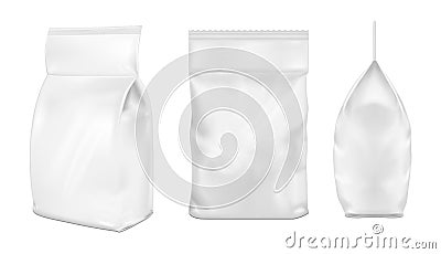 White blank plastic or paper washing powder packaging. Sachet for bread, coffee, sweets, cookies and gift Vector Illustration