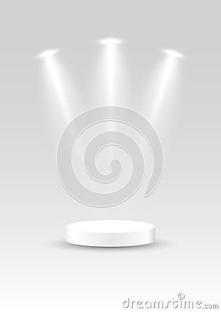 White blank podiums stand to show products with lights on white background, Vector Vector Illustration