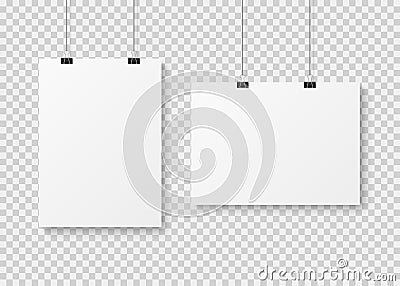 White blank poster template. Presentation wall paper posters, photo canvas clean advertising hanging banner mockup Vector Illustration